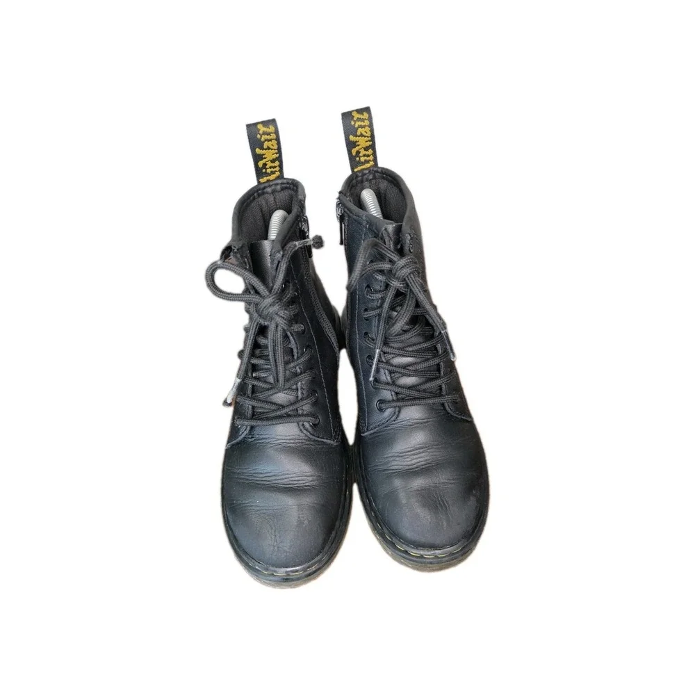 Dr. Martens 1460 J Kids Youth Black Leather Lace Up Boots Side Zip US 2 EU 33